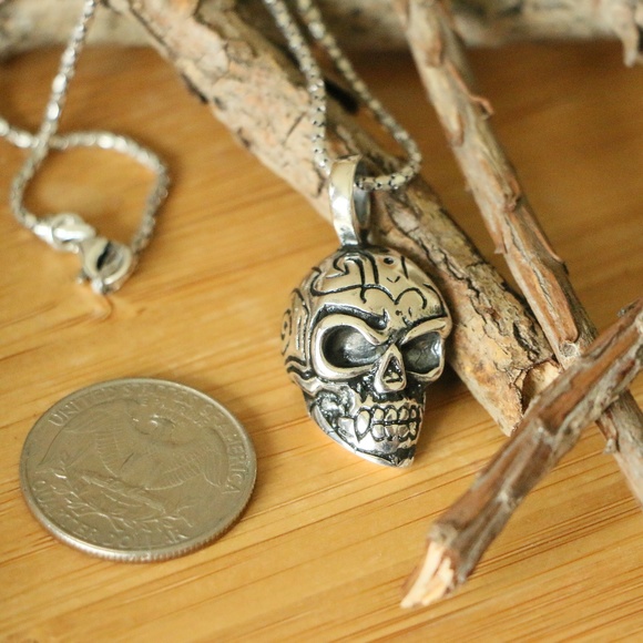 Sterling Silver SKULL Men's Necklace $$LAST ACT$$ - Picture 2 of 8